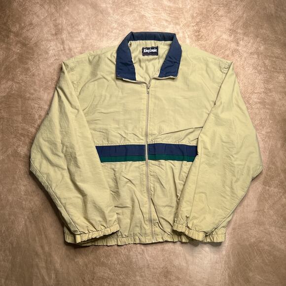 Vintage 90s King Louie Windbreaker Jacket Zip Up Tan Center Stripe Retro Utility - Picture 9 of 9